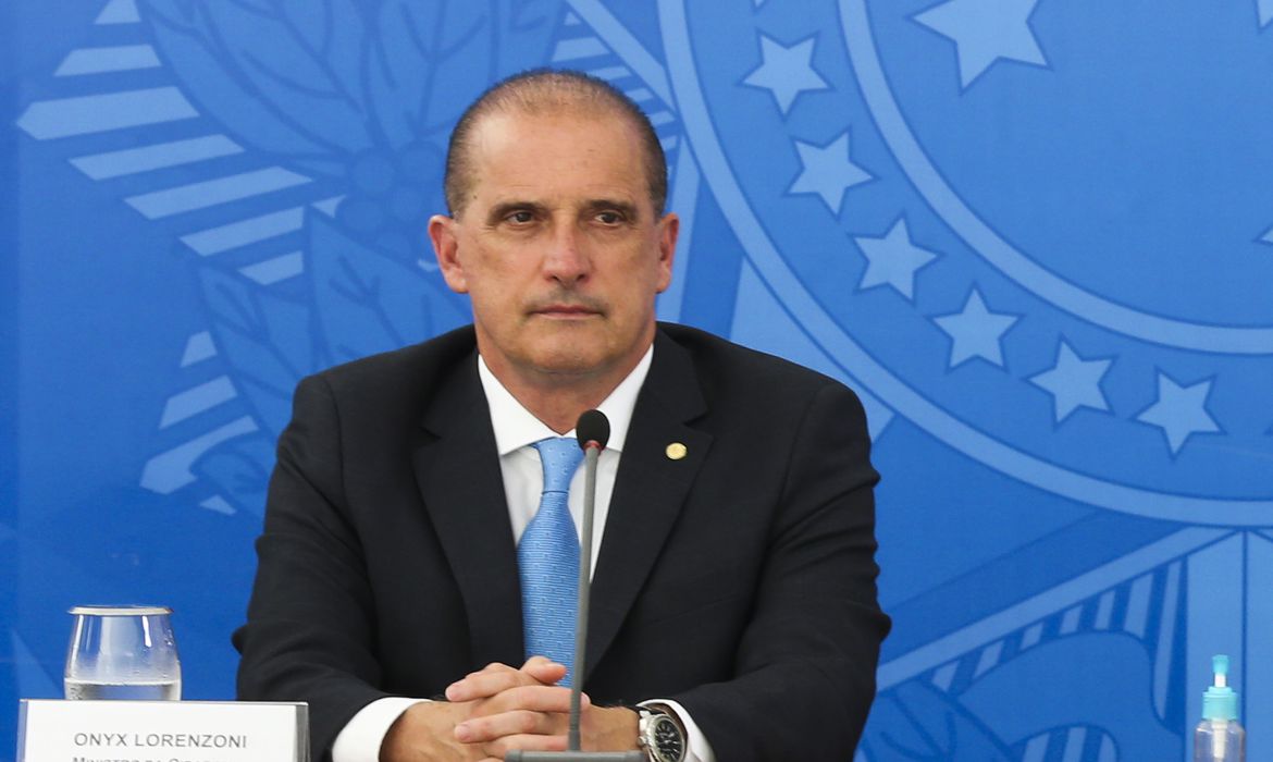 Ministro Onyx Lorenzoni em entrevista coletiva no Palácio do Planalto, no mês de abril